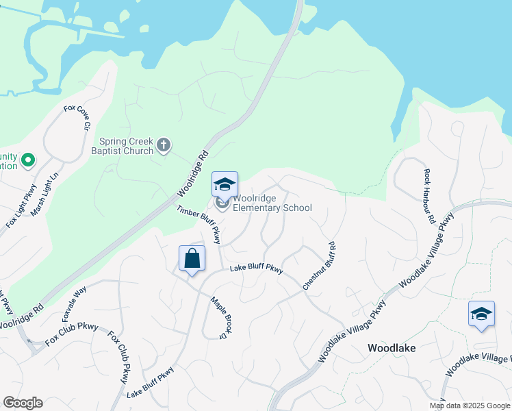 map of restaurants, bars, coffee shops, grocery stores, and more near 5401 Highberry Woods Road in Midlothian