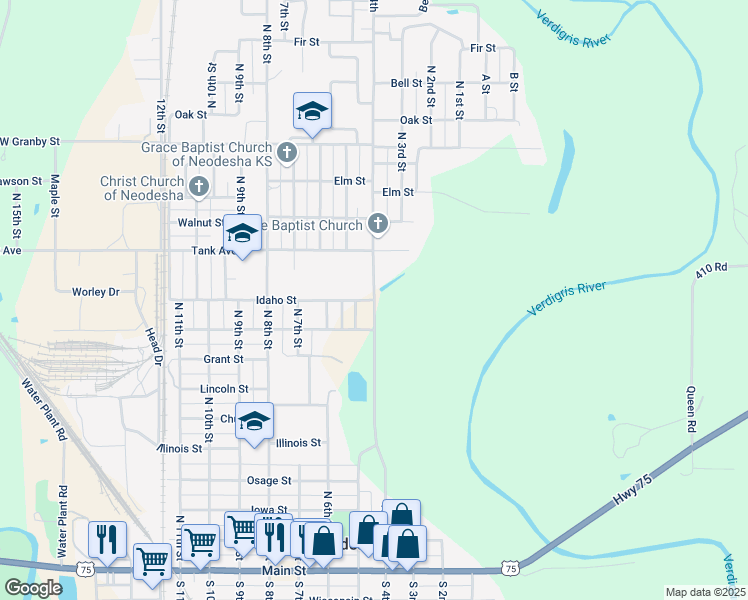 map of restaurants, bars, coffee shops, grocery stores, and more near 1000 North 4th in Neodesha