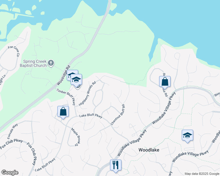 map of restaurants, bars, coffee shops, grocery stores, and more near 14803 Highberry Woods Drive in Midlothian