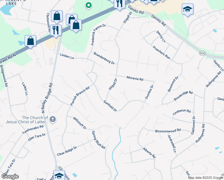 map of restaurants, bars, coffee shops, grocery stores, and more near 4509 Stigall Drive in Midlothian