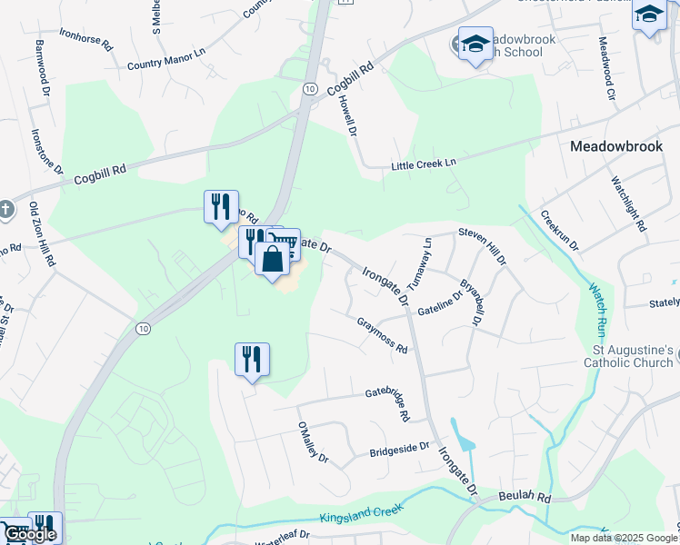 map of restaurants, bars, coffee shops, grocery stores, and more near 6606 Turngate Road in Richmond