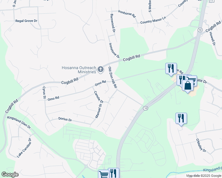 map of restaurants, bars, coffee shops, grocery stores, and more near 6407 Lothaire Court in Richmond
