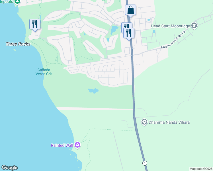 map of restaurants, bars, coffee shops, grocery stores, and more near 69 Creekside Drive in Half Moon Bay