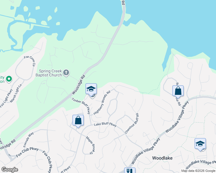map of restaurants, bars, coffee shops, grocery stores, and more near 15010 Highberry Woods Court in Midlothian