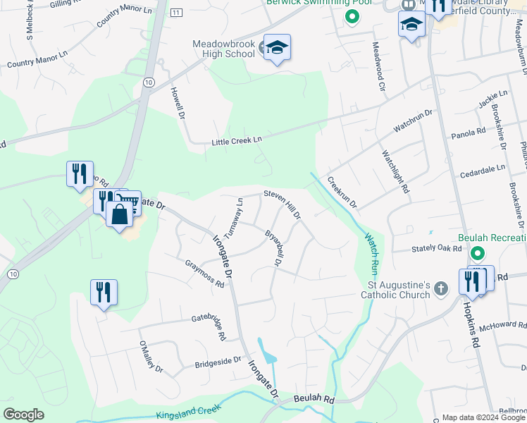 map of restaurants, bars, coffee shops, grocery stores, and more near 6613 Ironside Drive in Richmond