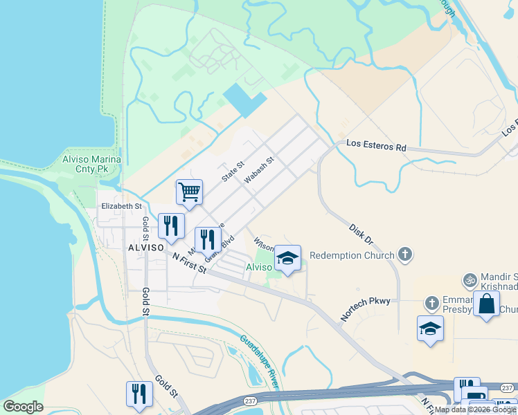map of restaurants, bars, coffee shops, grocery stores, and more near 1370 Grand Boulevard in San Jose