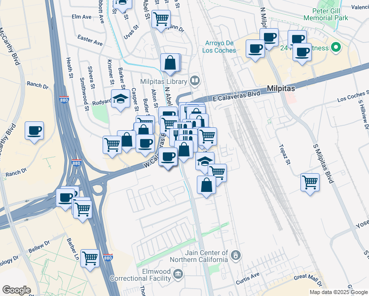 map of restaurants, bars, coffee shops, grocery stores, and more near 61 Serra Way in Milpitas