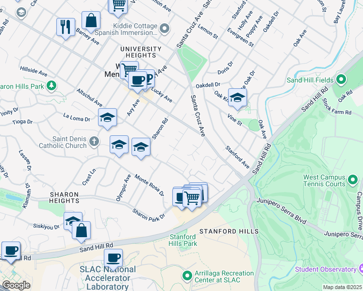 map of restaurants, bars, coffee shops, grocery stores, and more near 2171 Clayton Drive in Menlo Park