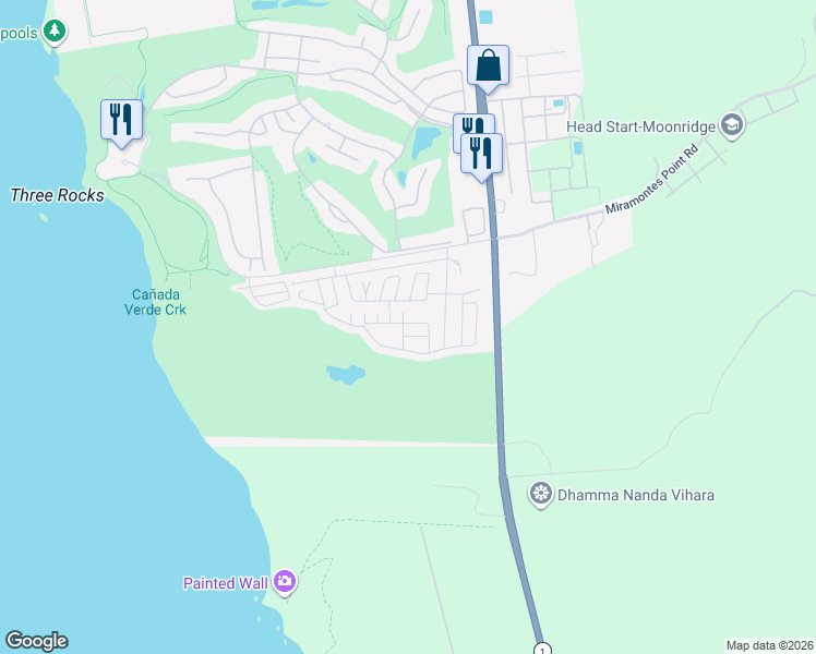 map of restaurants, bars, coffee shops, grocery stores, and more near 8 Coral Way in Half Moon Bay