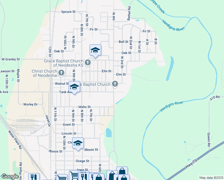 map of restaurants, bars, coffee shops, grocery stores, and more near 1000-1098 North 4th Street in Neodesha