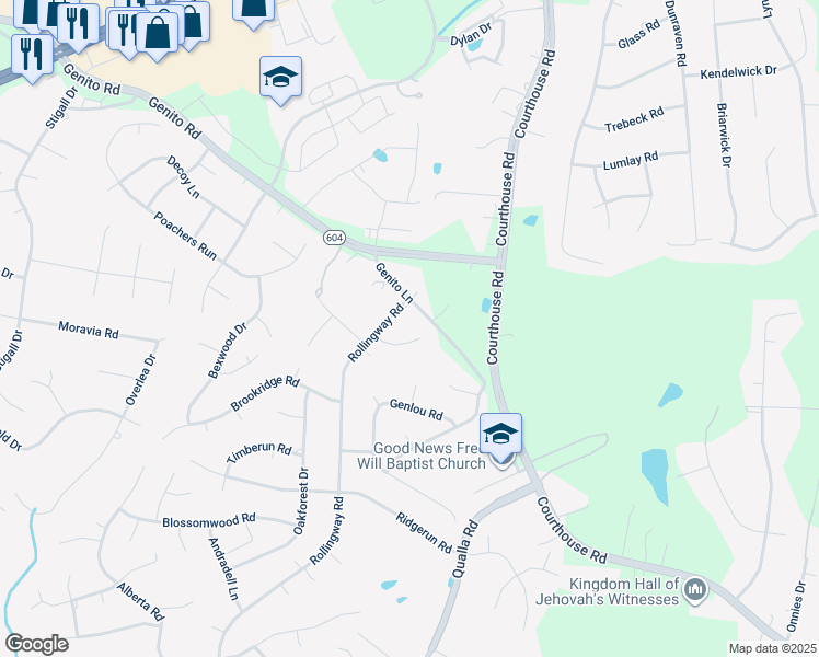 map of restaurants, bars, coffee shops, grocery stores, and more near 10406 Tamworth Road in Chesterfield