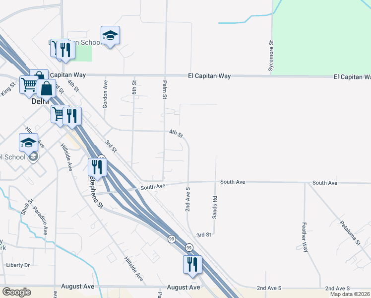 map of restaurants, bars, coffee shops, grocery stores, and more near 9690 Timothy Court in Delhi