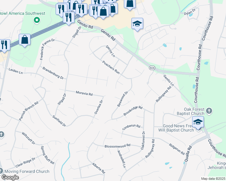 map of restaurants, bars, coffee shops, grocery stores, and more near 4520 Hunters Landing Drive in Chesterfield