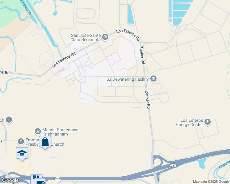 map of restaurants, bars, coffee shops, grocery stores, and more near 4235 Zanker Road in San Jose
