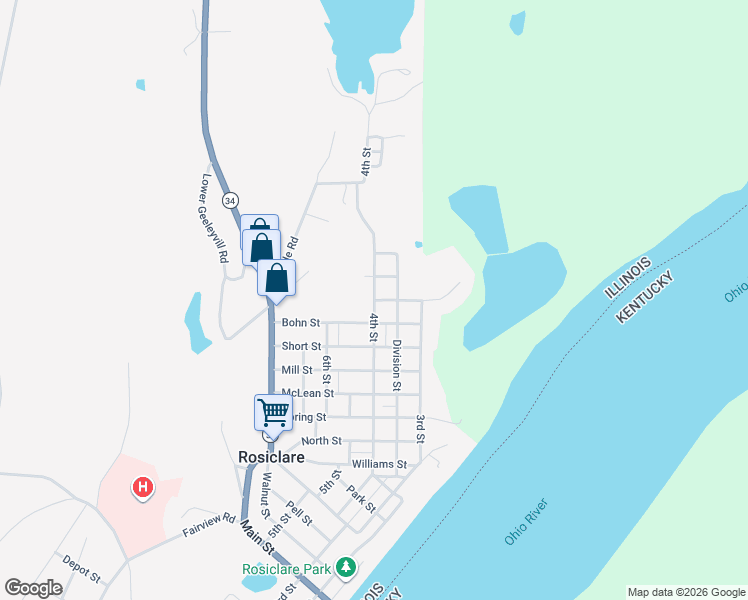 map of restaurants, bars, coffee shops, grocery stores, and more near 4th Street in Rosiclare