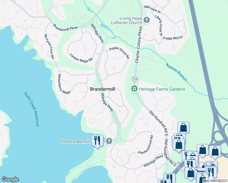 map of restaurants, bars, coffee shops, grocery stores, and more near 4442 Old Fox Trail in Midlothian