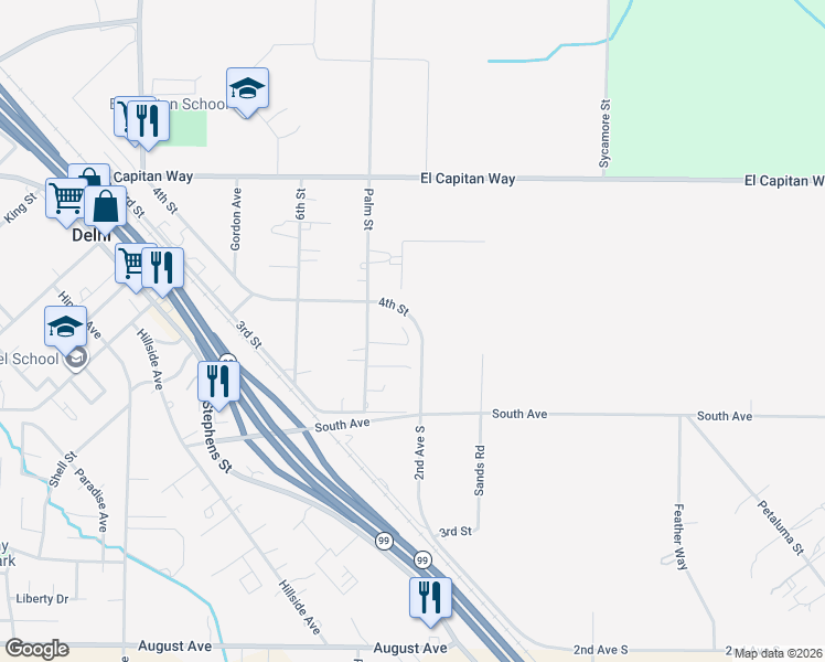map of restaurants, bars, coffee shops, grocery stores, and more near 9690 Timothy Court in Delhi