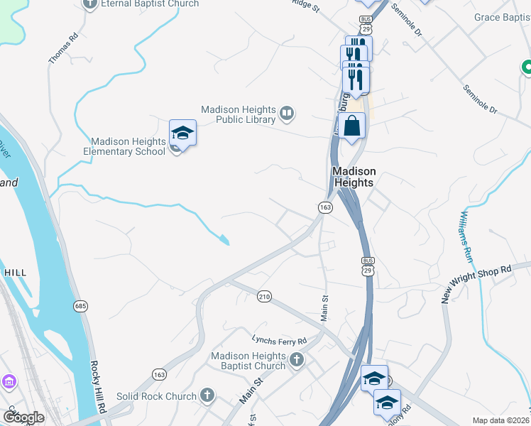map of restaurants, bars, coffee shops, grocery stores, and more near 115 Kenmore Drive in Madison Heights