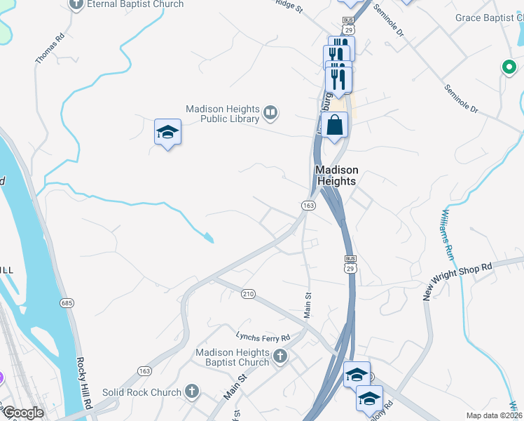 map of restaurants, bars, coffee shops, grocery stores, and more near 115 Kenmore Drive in Madison Heights