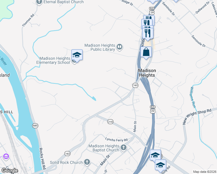 map of restaurants, bars, coffee shops, grocery stores, and more near 115 Kenmore Drive in Madison Heights