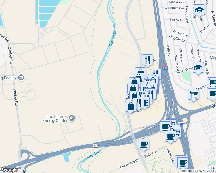 map of restaurants, bars, coffee shops, grocery stores, and more near 115 North McCarthy Boulevard in Milpitas