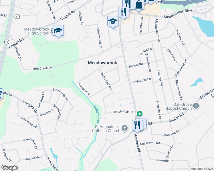 map of restaurants, bars, coffee shops, grocery stores, and more near 6536 Watchlight Road in Richmond