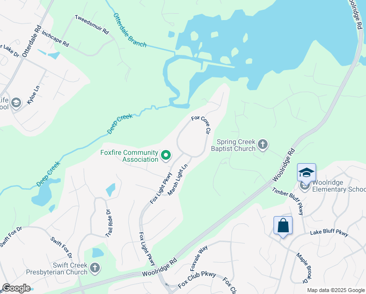 map of restaurants, bars, coffee shops, grocery stores, and more near 15679 Fox Cove Circle in Moseley
