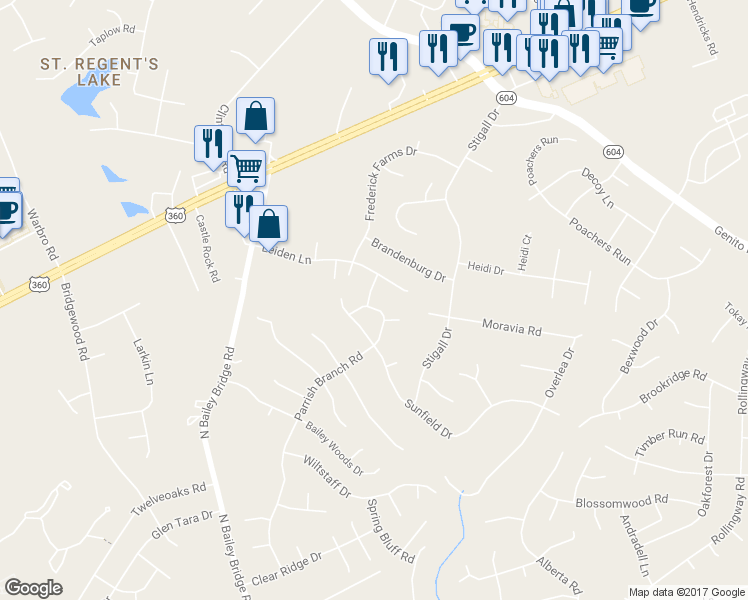 map of restaurants, bars, coffee shops, grocery stores, and more near 4423 Ansbauch Drive in Midlothian