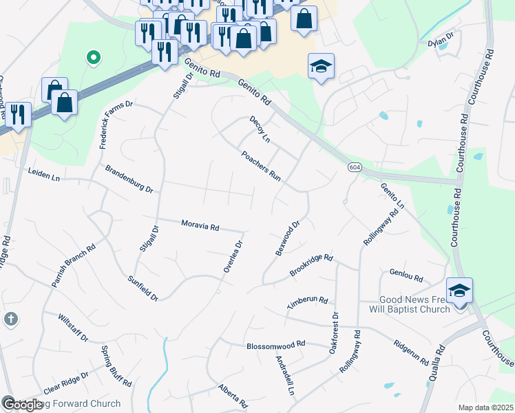 map of restaurants, bars, coffee shops, grocery stores, and more near 4511 Heidi Terrace in Midlothian