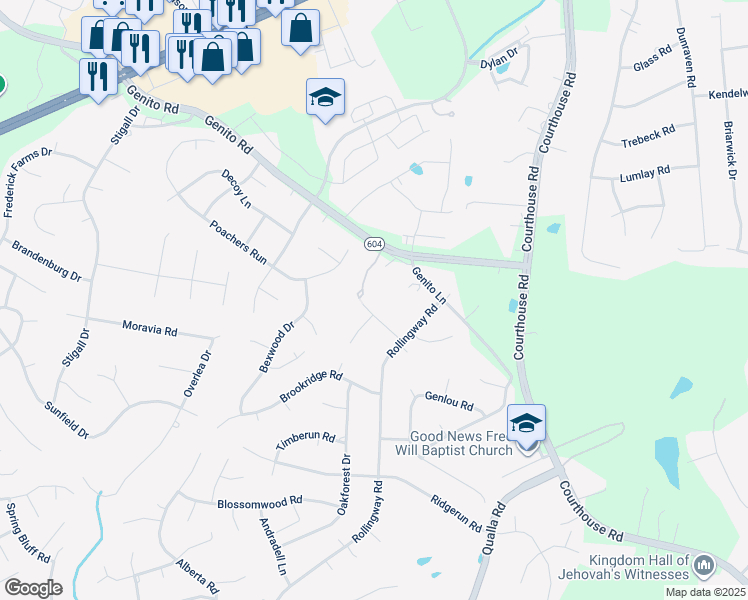 map of restaurants, bars, coffee shops, grocery stores, and more near 10606 Tokay Road in Chesterfield
