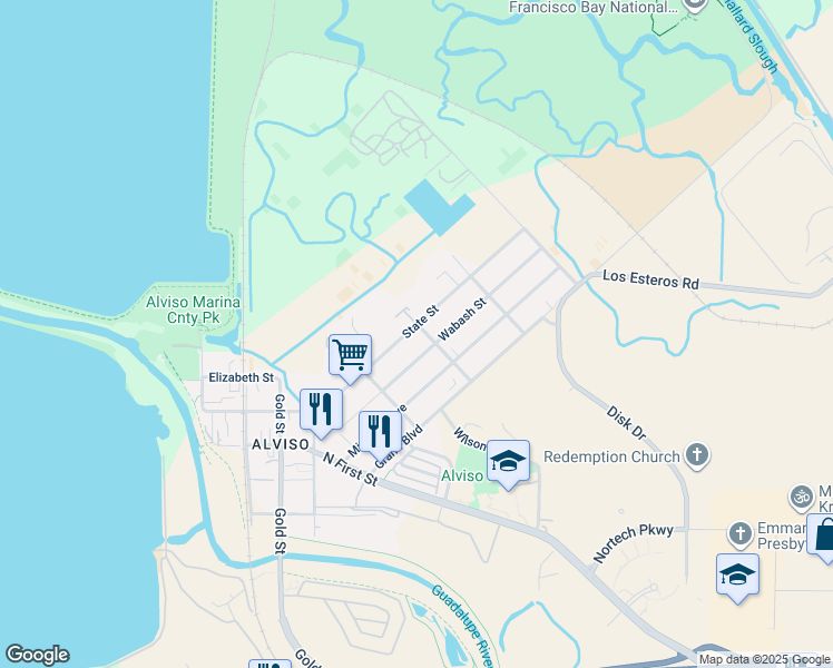 map of restaurants, bars, coffee shops, grocery stores, and more near 1391 State Street in San Jose