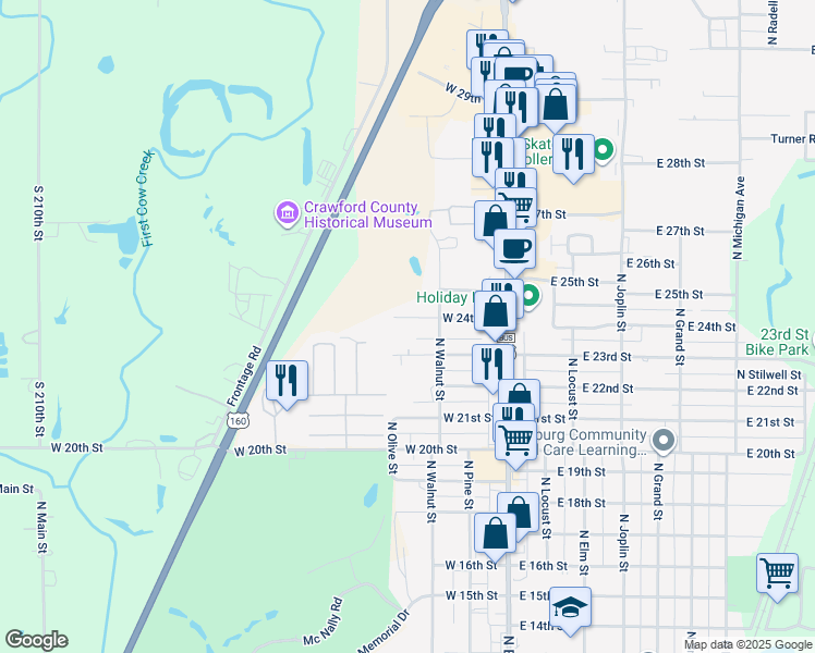 map of restaurants, bars, coffee shops, grocery stores, and more near 201-223 West 24th Street in Pittsburg