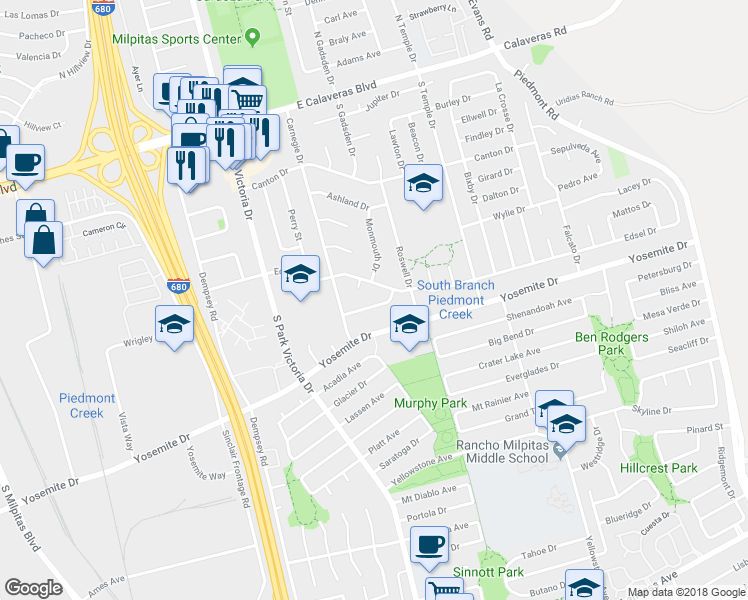 map of restaurants, bars, coffee shops, grocery stores, and more near 1469 Freeland Drive in Milpitas