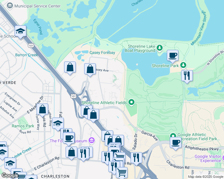 map of restaurants, bars, coffee shops, grocery stores, and more near 2750 Coast Avenue in Mountain View