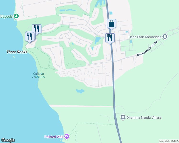 map of restaurants, bars, coffee shops, grocery stores, and more near 14 Sea Shell Circle in Half Moon Bay