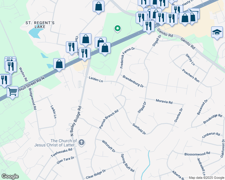 map of restaurants, bars, coffee shops, grocery stores, and more near 11620 Sunfield Drive in Midlothian