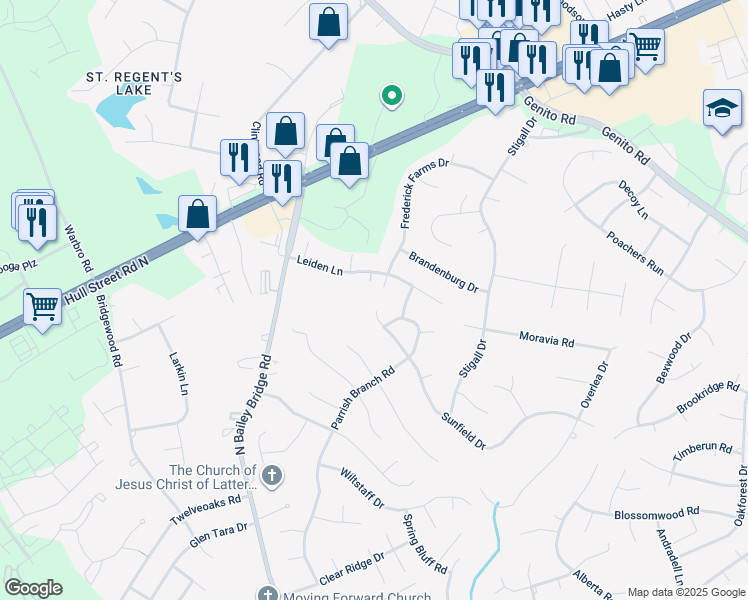map of restaurants, bars, coffee shops, grocery stores, and more near 11620 Sunfield Drive in Midlothian