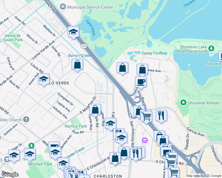 map of restaurants, bars, coffee shops, grocery stores, and more near 3788 Fabian Way in Palo Alto