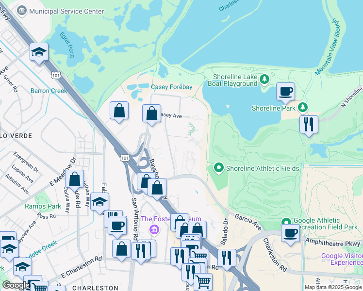 map of restaurants, bars, coffee shops, grocery stores, and more near 2750 Coast Avenue in Mountain View
