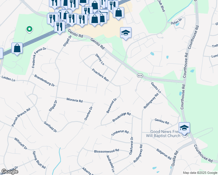 map of restaurants, bars, coffee shops, grocery stores, and more near 4413 Hunters Landing Drive in Chesterfield