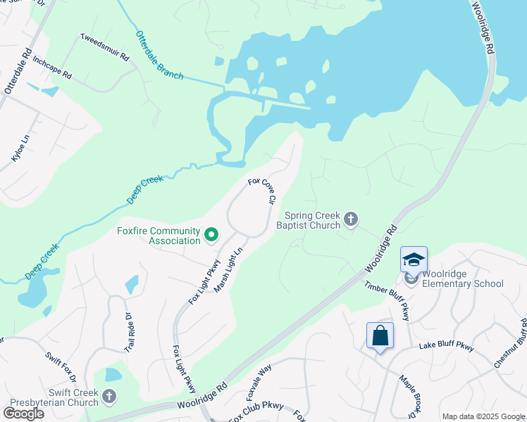 map of restaurants, bars, coffee shops, grocery stores, and more near 15542 Fox Cove Circle in Moseley