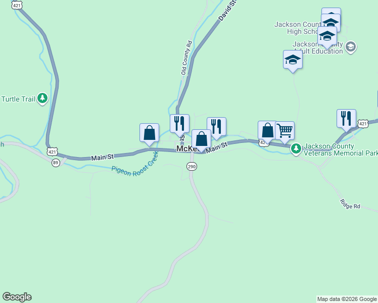map of restaurants, bars, coffee shops, grocery stores, and more near U.S. 421 in McKee