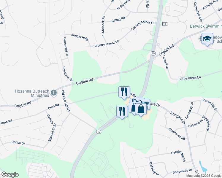 map of restaurants, bars, coffee shops, grocery stores, and more near 5449 Omo Road in Richmond