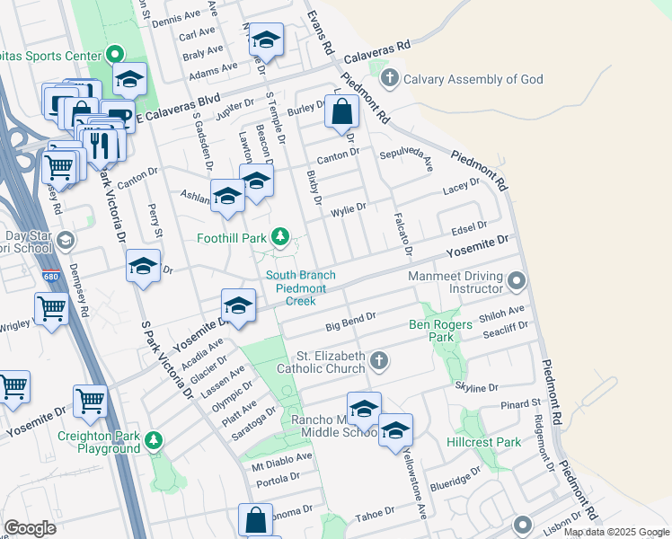 map of restaurants, bars, coffee shops, grocery stores, and more near 1754 Edsel Drive in Milpitas