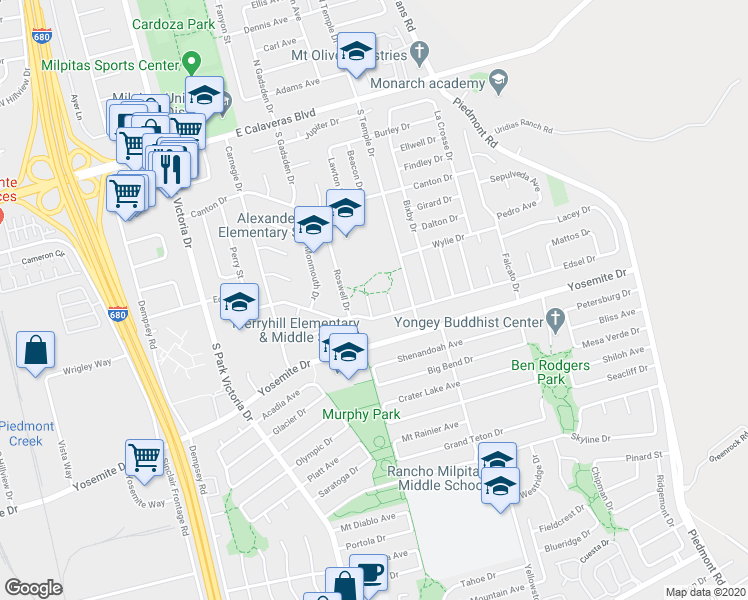 map of restaurants, bars, coffee shops, grocery stores, and more near 453 Lomer Way in Milpitas