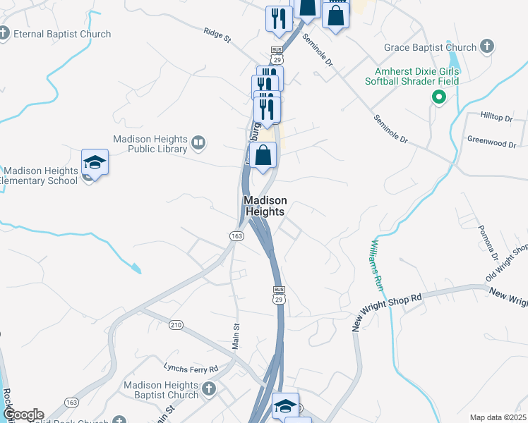 map of restaurants, bars, coffee shops, grocery stores, and more near 120 Phelps Road in Madison Heights