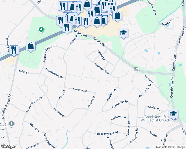 map of restaurants, bars, coffee shops, grocery stores, and more near 4421 Heidi Place in Midlothian
