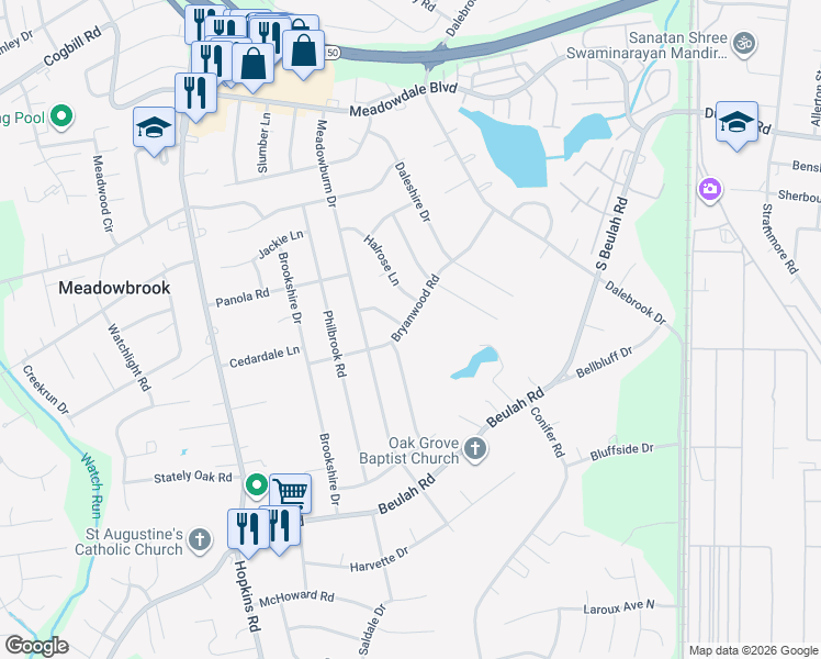 map of restaurants, bars, coffee shops, grocery stores, and more near 4019 Bryanwood Road in Richmond