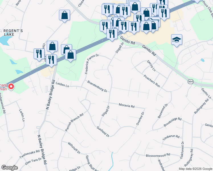 map of restaurants, bars, coffee shops, grocery stores, and more near 4216 Stigall Drive in Midlothian