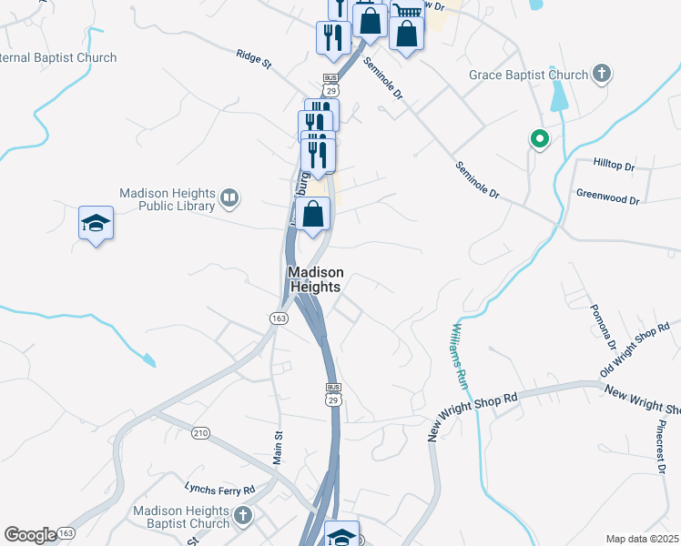 map of restaurants, bars, coffee shops, grocery stores, and more near 120 Phelps Road in Madison Heights